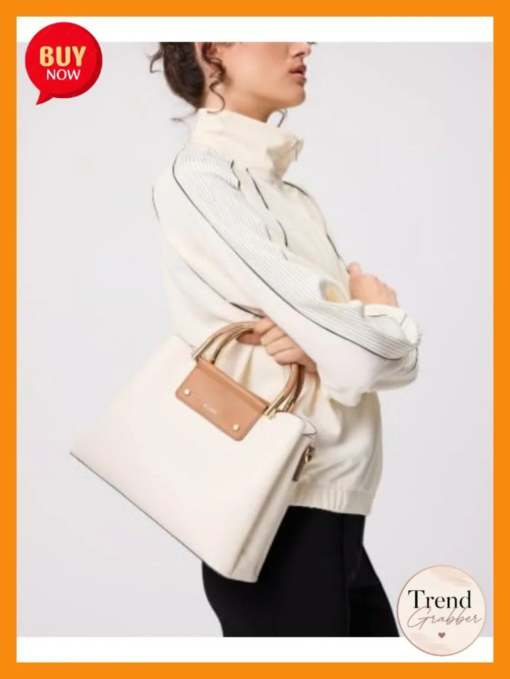 Synthetic Satchel Handbag with 3 Compartments Adjustable Strap